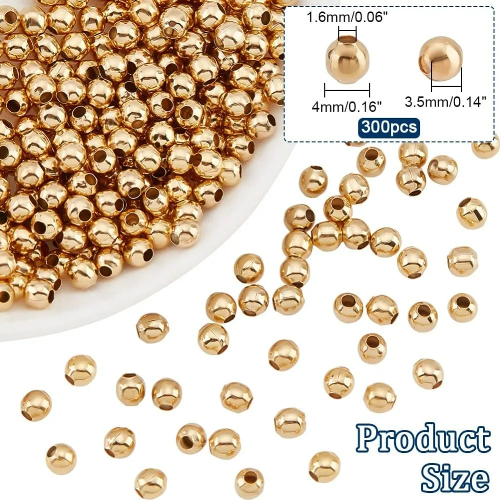 300 pezzi 304 perline in acciaio inossidabile 4mm perline sparse lisce dorate rotonde per il braccialetto fai da te collana orecchino kit per la creazione di gioielli