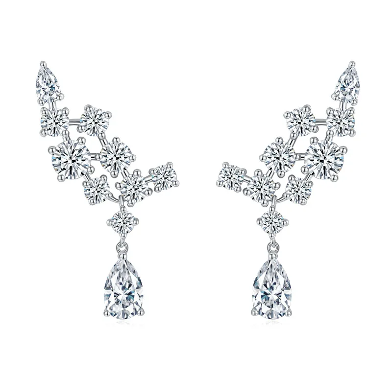 Luxury Women's High-end Brocade Cluster Earrings for Women 925 Sterling Silver 5 * 8mm Pear Shaped Moissanite Earrings
