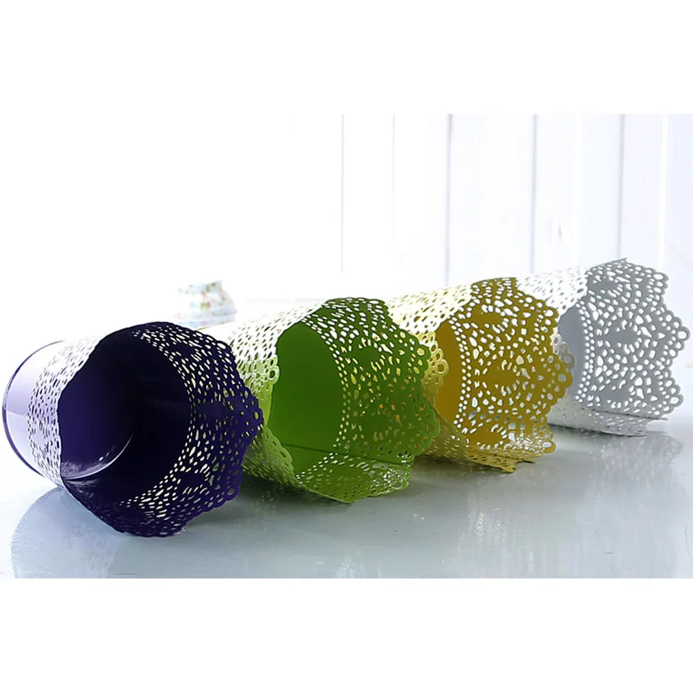 Large Solid Color Hollow Floral Iron Vase Stackable Stable Home Office Garden Balcony Decorative Trash Can Makeup Holder