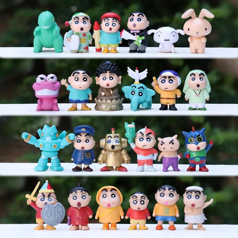 24PCS Crayon Shin-chan Mini Anime Figure Cute Character Collectible Toy