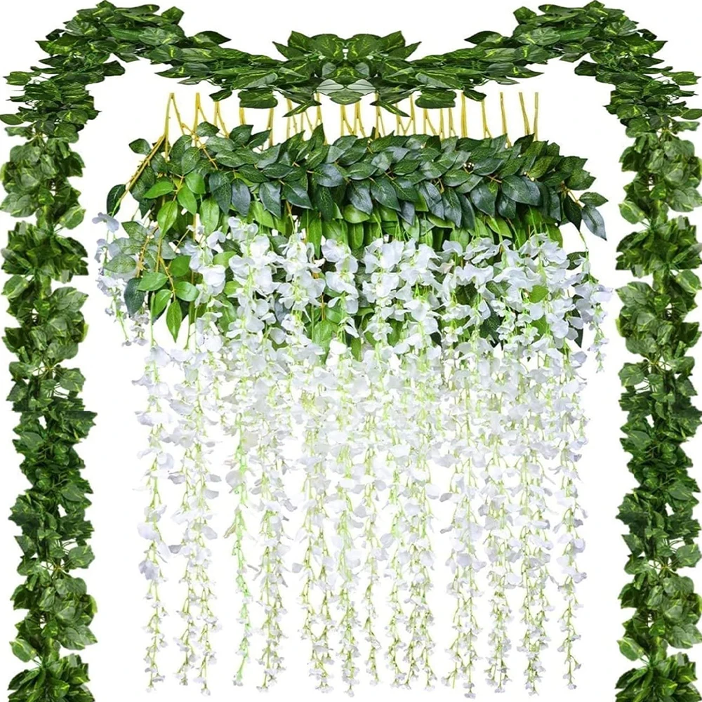 1Pcs 210Cm Green Silk Artificial Hanging Garland Christmas  Plants Vine Leaves DIY Wedding Garden Home Party Bathroom Decoration