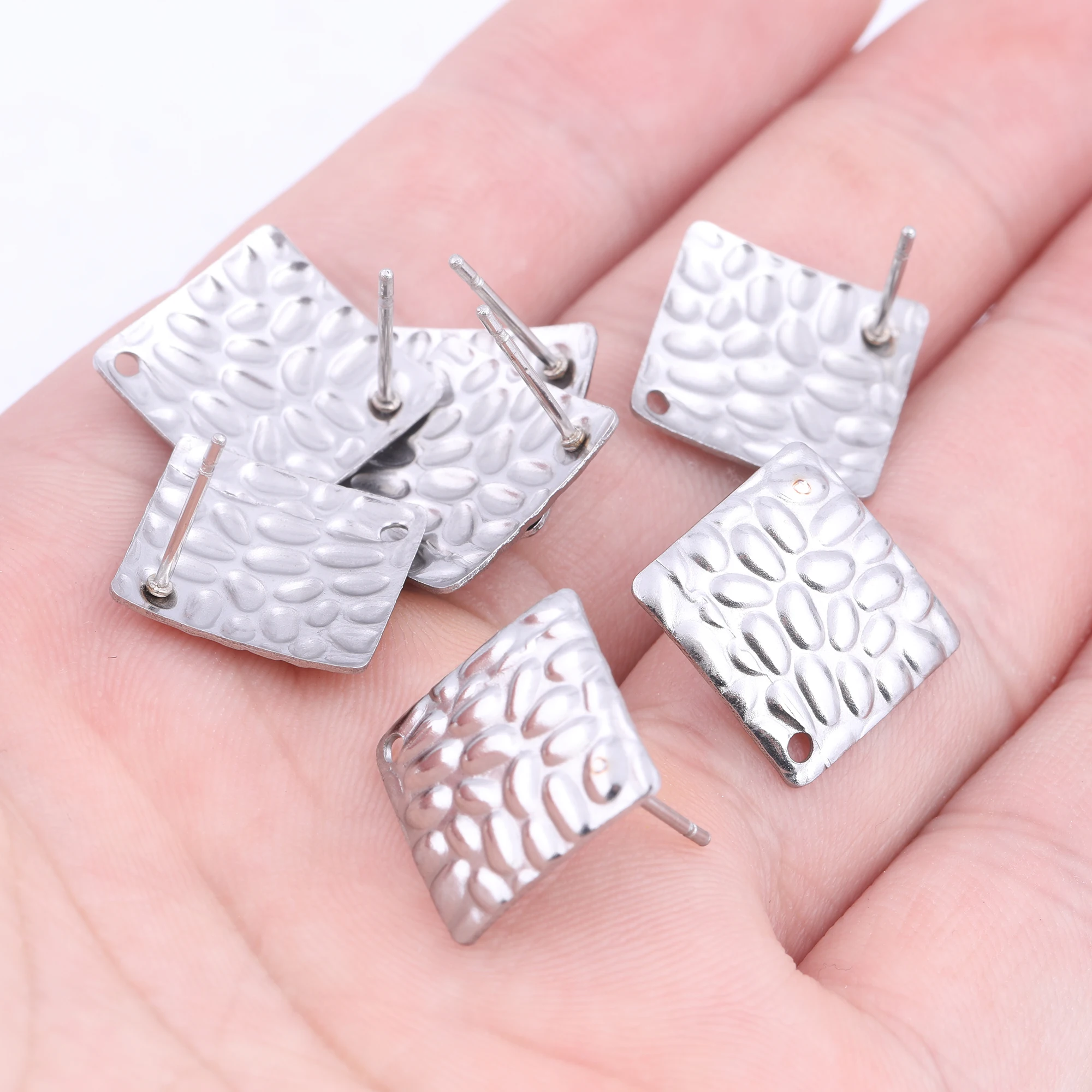 20pcs Stainless Steel Hammered Earring Posts Studs With Hole Diy Ear Connectors For Jewelry Making Supplies