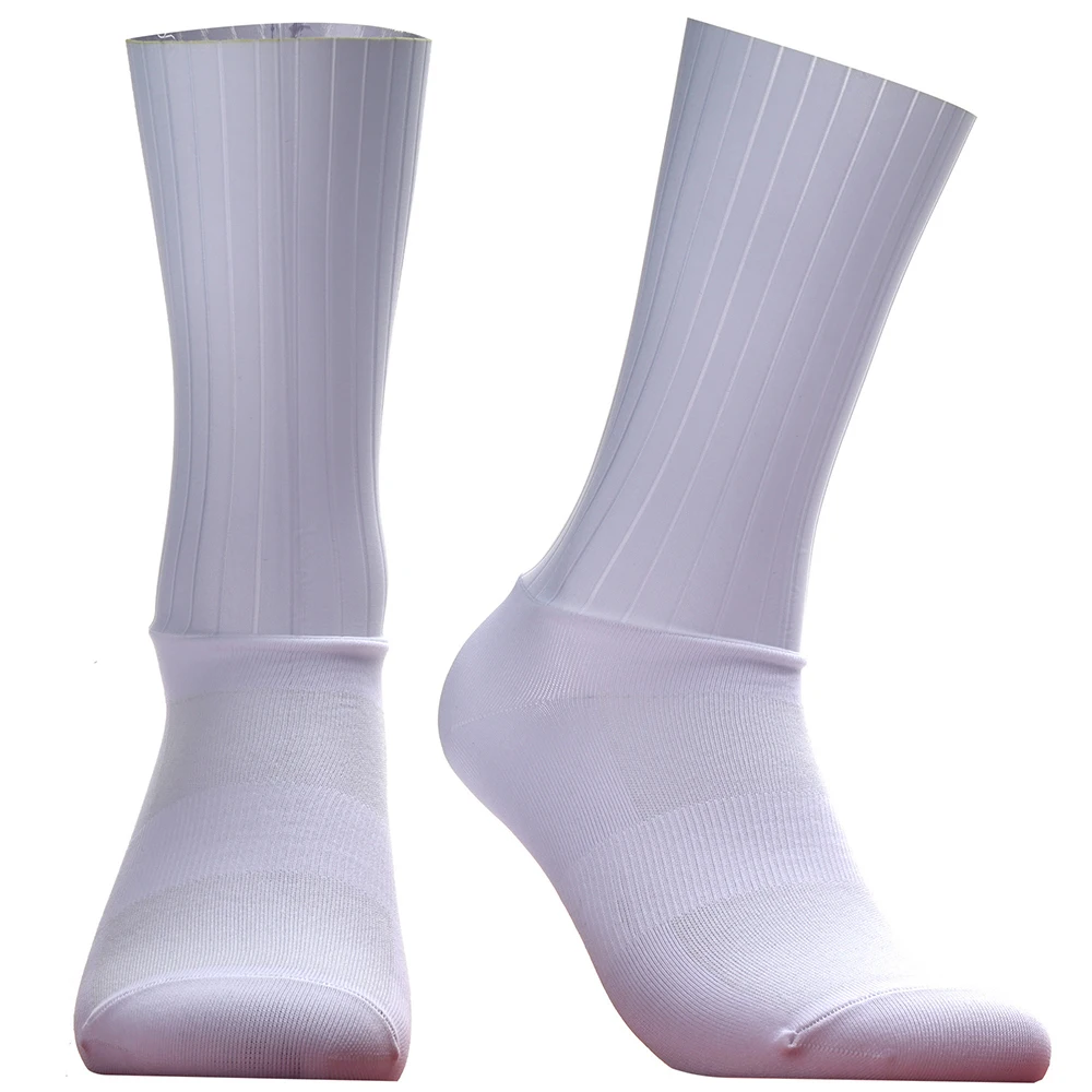 Calcetines aerodinámicos antideslizantes de silicona para hombre, Calcetines blancos para Ciclismo, deporte de bicicleta, correr, verano 2024