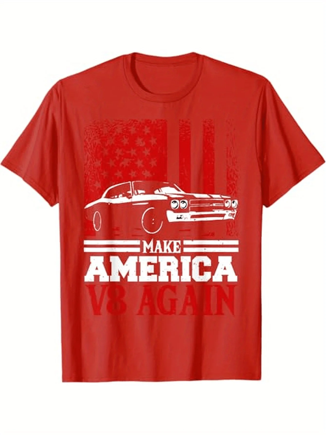 Make America V8 Again Muscle Cars-Vintage American Muscle Car&V8 Engine Graphic-100% cotton short sleeve printed men's T-shirt.