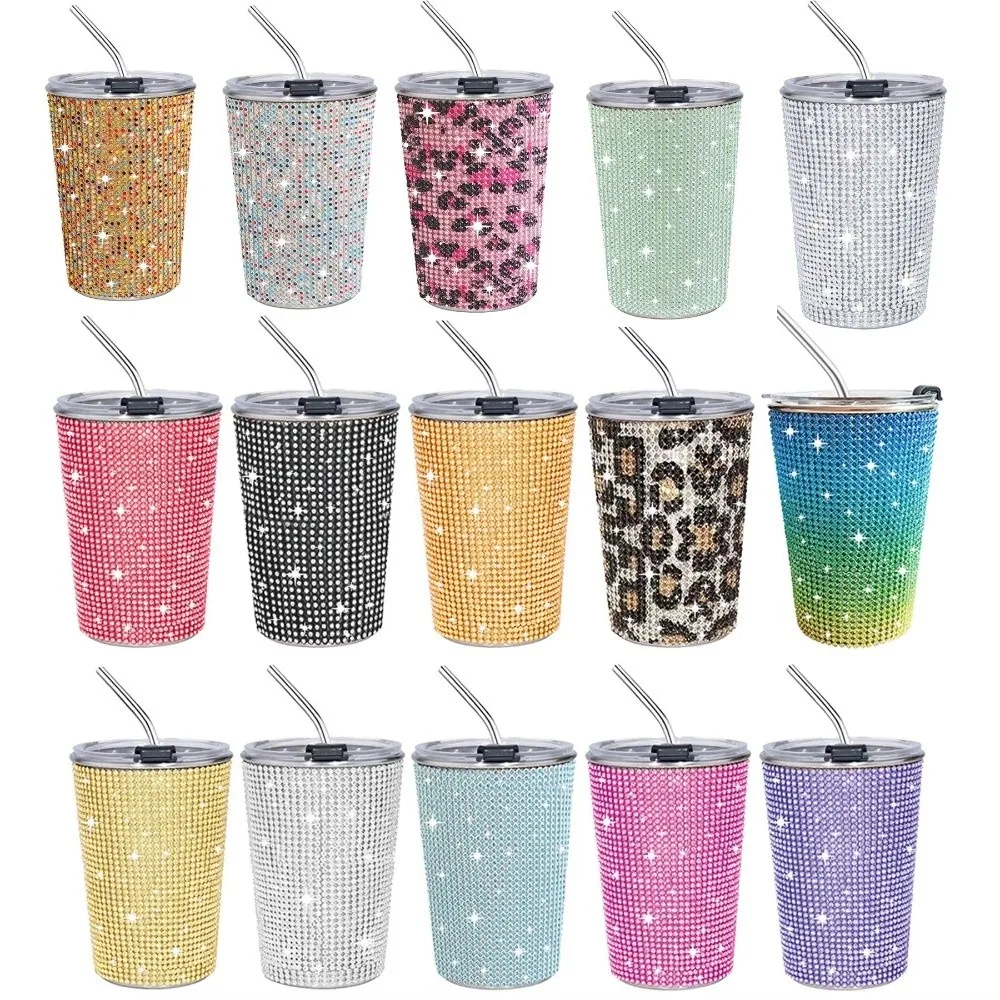 Drinkware 500ml Rhinestone Water Cup Bling Reusable Glitter Coffee Mug Unbreakable Sparkling Stainless Steel Water Bottle Office