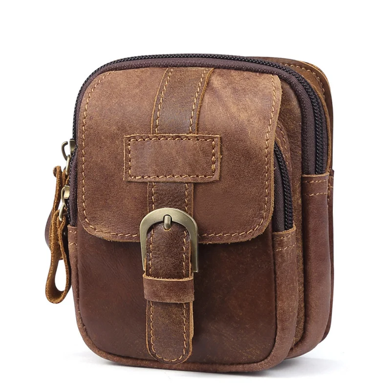 New Vintage Men's Cow Leather Waist Bag Male Outdoor Sports Waist Packs For Men Wear Resistant Mobile Phone Bag