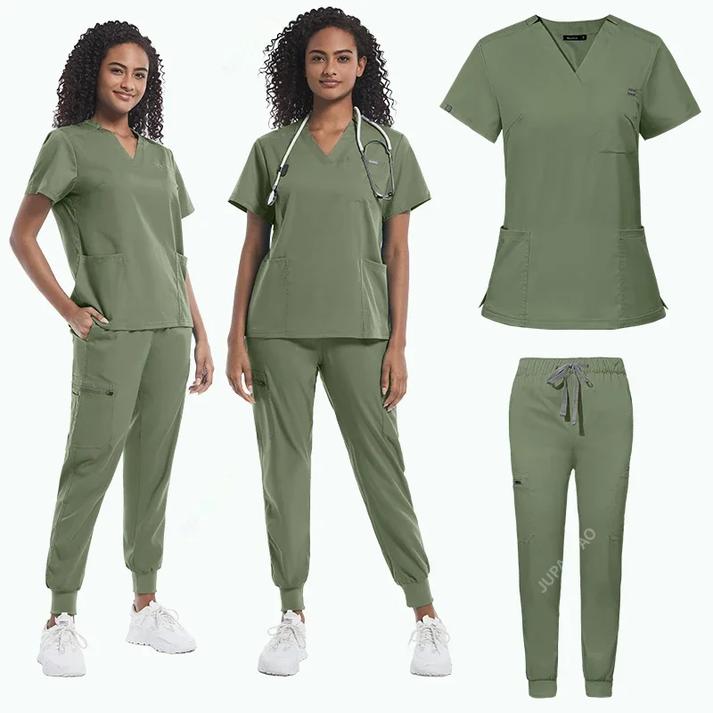 

Quick Drying Nurse Uniforms with Pockets Beauty Salon Work Clothes Surgical Top+Jogger Pants Clinic Workwear Medical Scrubs Set