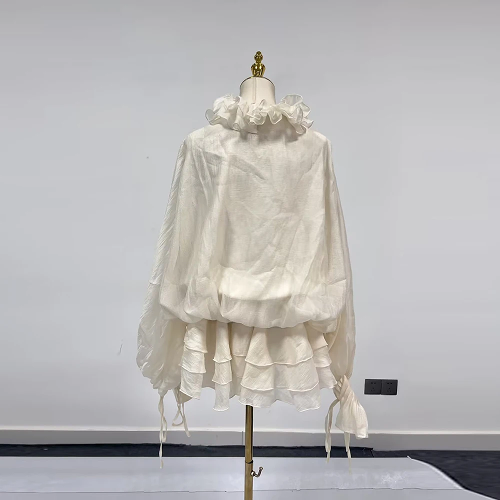 فساتين قصيرة فضفاضة مزينة بمقسمة متينة من TWOTWINSTYLE للنساء بياقة على شكل V وأكمام طويلة وخصر عالٍ فستان نسائي