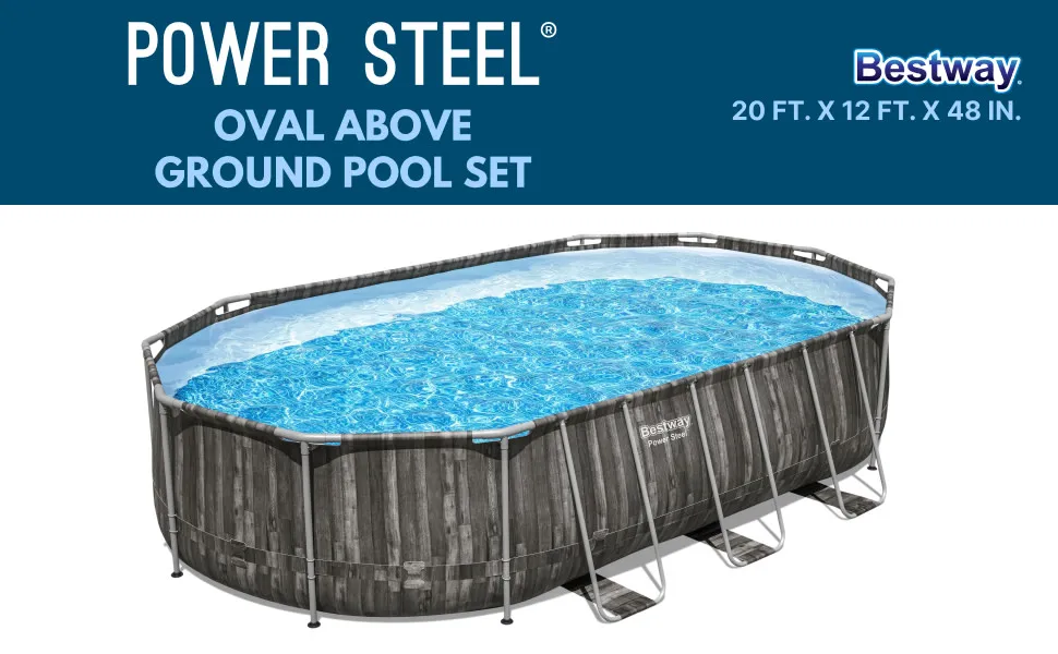 Bestway Power Steel 20&amp;#39; x 12&amp;#39; x 48&amp;#34; Oval Above Ground Outdoor Swimming Pool Set