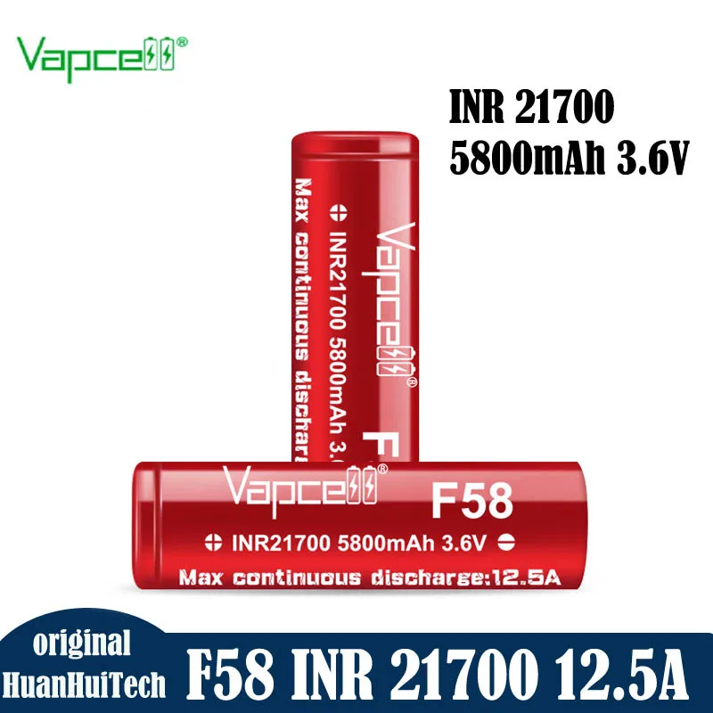 1-8 Original Vapcell F58 INR 21700 5800mah 12.5A 3.6V Battery High Power Li-ion Batteries Cell For Flashlight Battery Pack