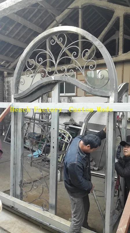 Luxury Iron Front Entry Doors with Glass Round Top Wrought Iron Double Doors
