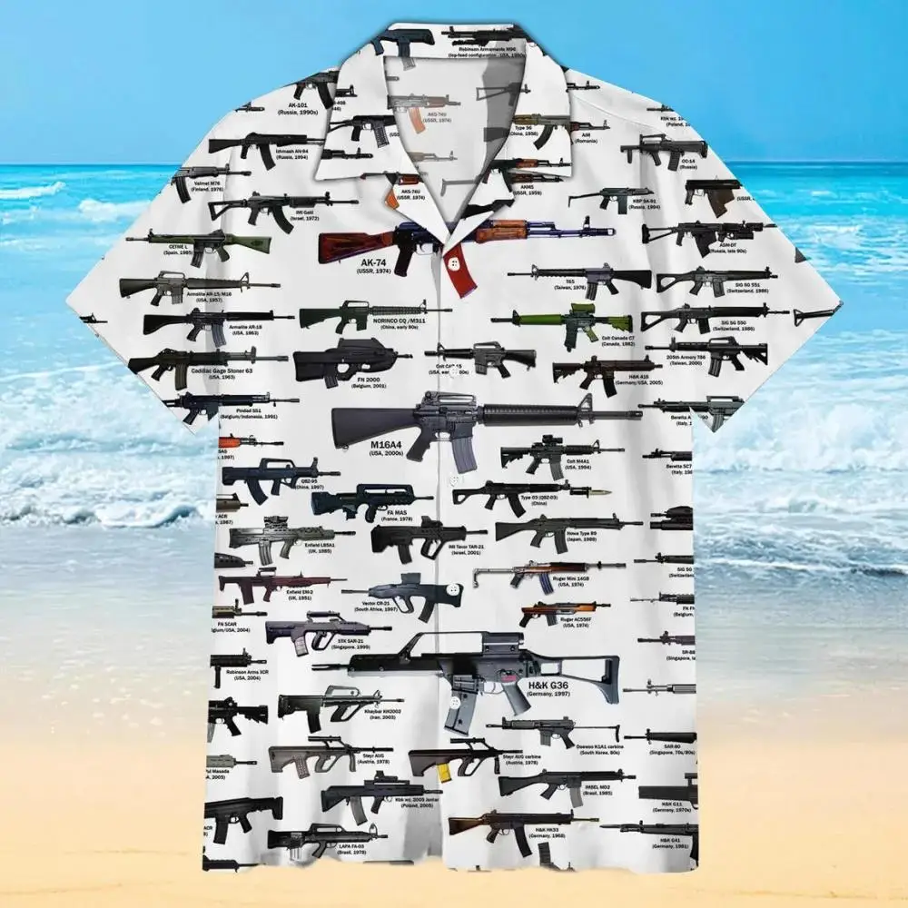 Hawaiian Shirt For Men Gun Graphic T-shirt 3d Printed Beach Vacation Style Street Wear Oversized