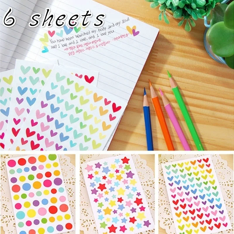 6 Sheets/lot Colorful Decals Funny Toy Kids Paper Diary Journal Scrapbook Decorative Laptop Sticker Classic