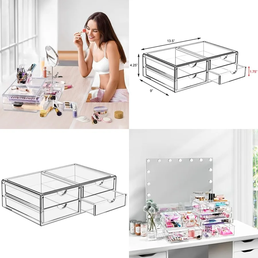 

Large Stackable Acrylic - Clear Storage for Organizing Make up, Nail Polish, Hair Accessories, and Beauty Supplies - Makeup Org