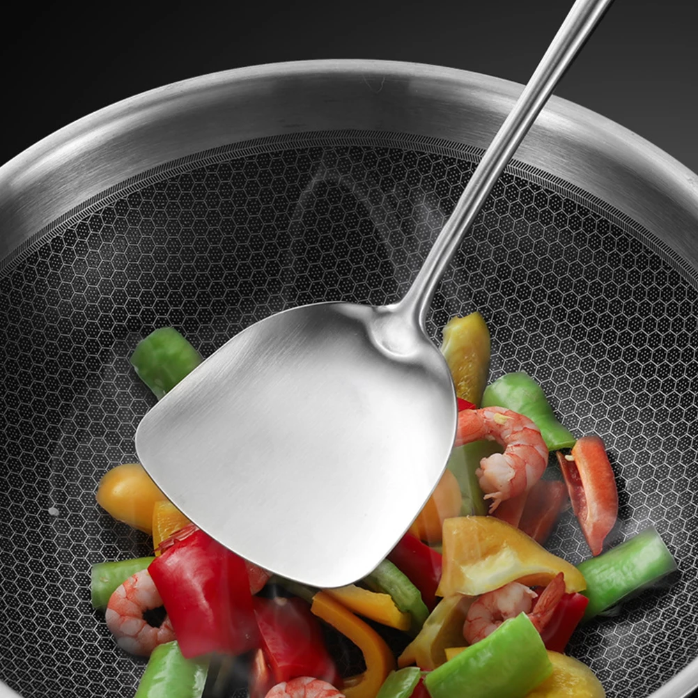 

Stainless Steel Kitchen Cooking Wok Utensils Safe Ergonomic Stainless Steel Shovel Handle Storage Easy Clean