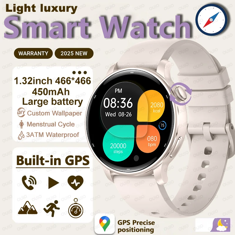 

2025 Новые женские умные часы для здоровья, встроенный GPS-компас, монитор здоровья, режим сна, BT-вызов, умные часы для женщин для Android iOS