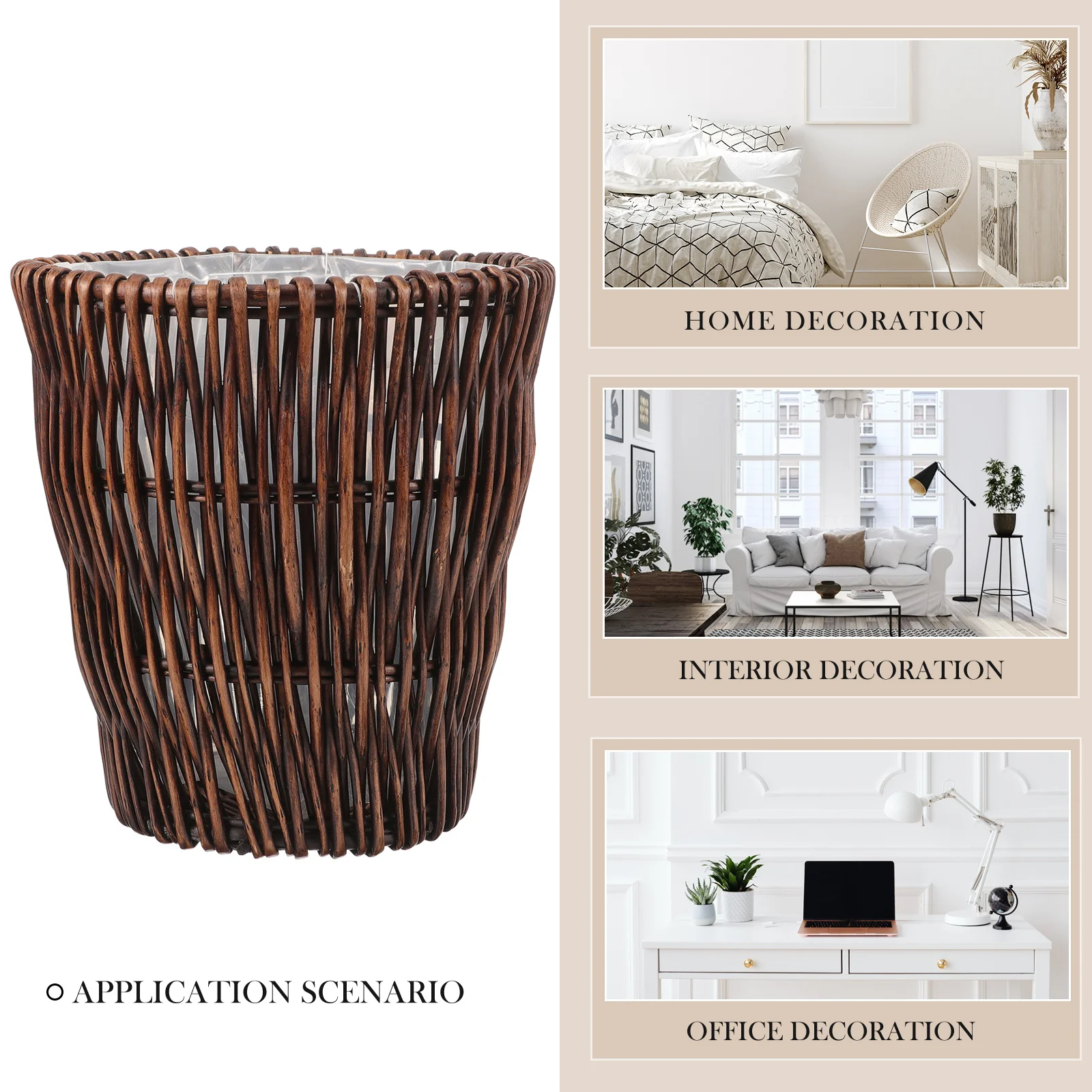 

Rattan Trash Can Sturdy Woven Basket for Kitchen Bedroom Bathroom Waste Paper Basket Pastoral Style Rattan Waste Bin