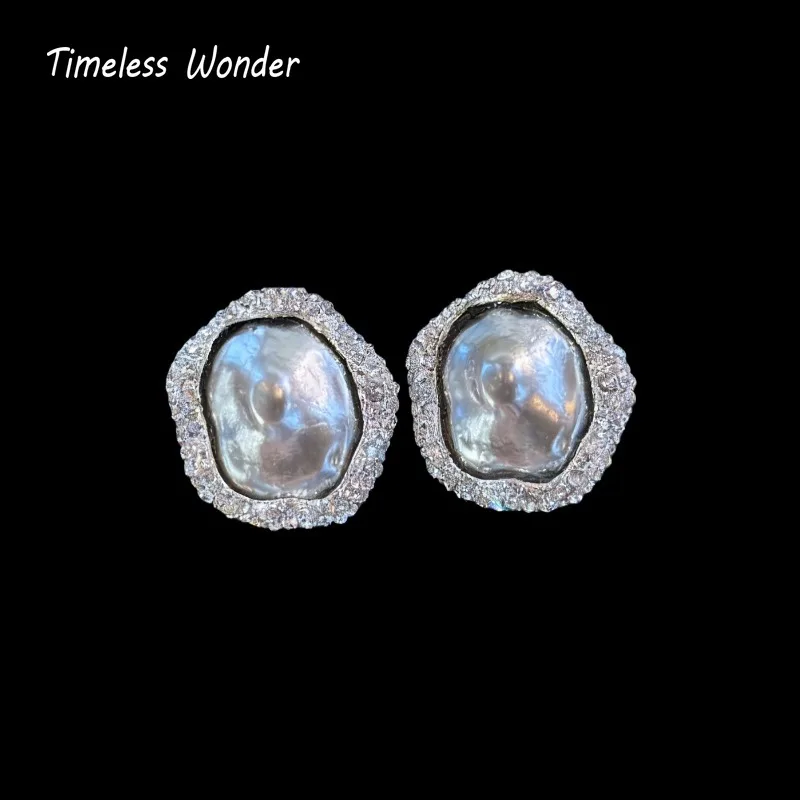Timeless Wonder Fancy Zircon Geo Faux Pearl Button Earrings Women Designer Jewelry Runway Luxury Gift Vintage Top Trendy 5133