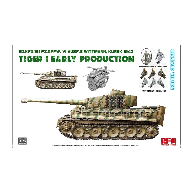 Ryefield โมเดลพลาสติกประกอบถังโมเดล Rm-5139 Tiger I Early Type พร้อม Wittmann เรซิ่นทหาร (รุ่นปกติ) 1/35