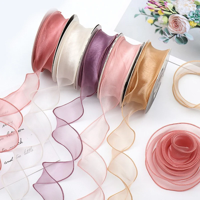 9Meters/Roll Sheer Silk Ribbon Satin Ribbons For Gift Wrapping Decoration Wedding Bouquets Wreath Sewing Supplies