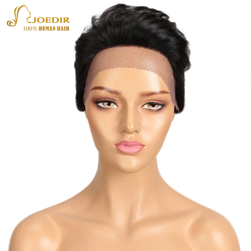 Joedir Short Pixie Cut Fashion Wigs  For Black Women Peruvian Remy Hair  Lace Front Human Hair Wigs Natural Color Wig Wavy Wigs