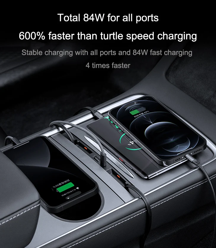 For Tesla Model 3/Y 2021-2023 Fast Charger Shunt Hub Intelligent Docking Station Central Control Splitter Extension Accessories