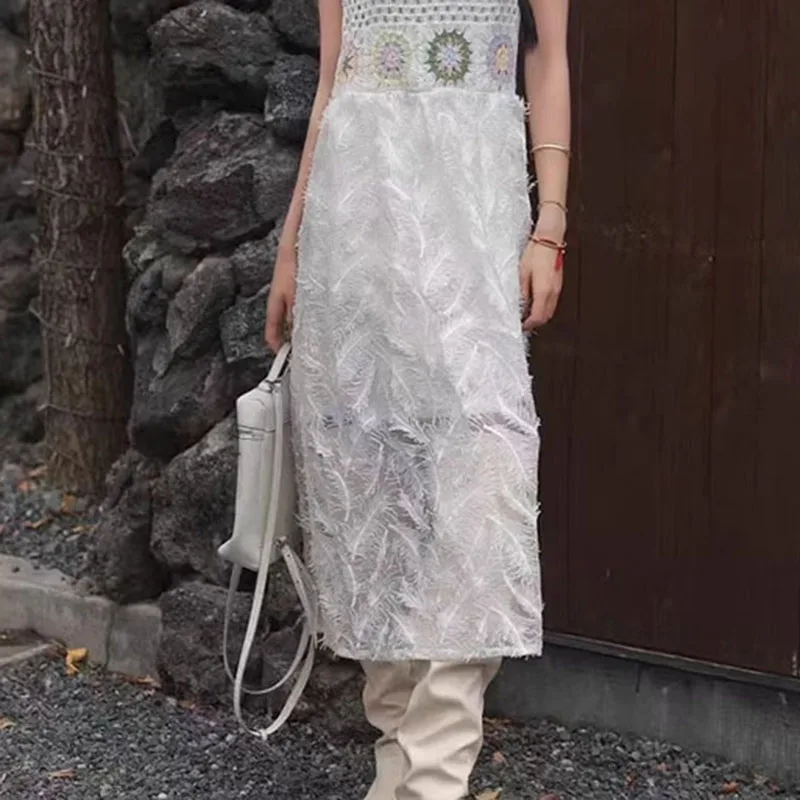 Boring Honey 新しい春夏スイートフレッシュレトロフックレースタンクトップドレス - 多用途ルーズフィットミッドレングスカジュアル衣装女の子