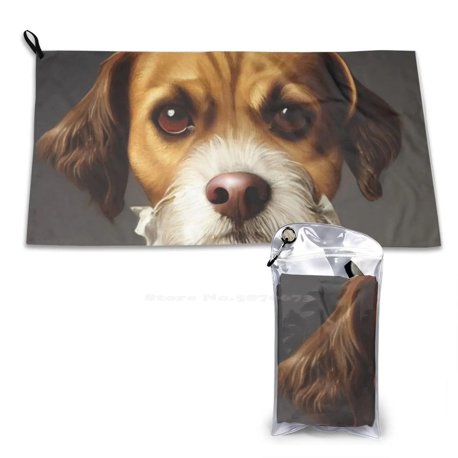 Noble Dog Portrait Quick Dry Beach Towel Microfiber Bath Towels Vintage Portrait Ai Created Cute Funny Animals Beautiful