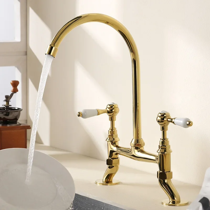 Original brand newUnlacquered Brass Kitchen Faucet Kitchen Bridge Faucet with Side Sprayer