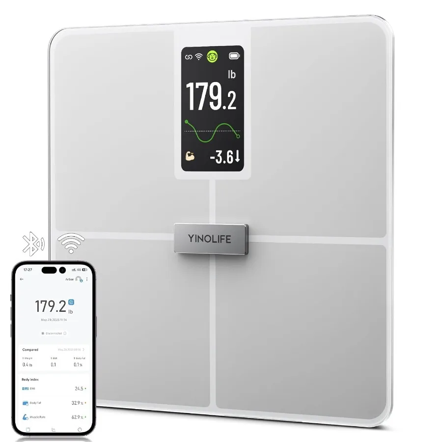 

Smart Scale for Body Weight BMI Body Fat Muscle Mass Digital Bathroom Scale with 4.3 Color Display 20 Body Composition High Acc