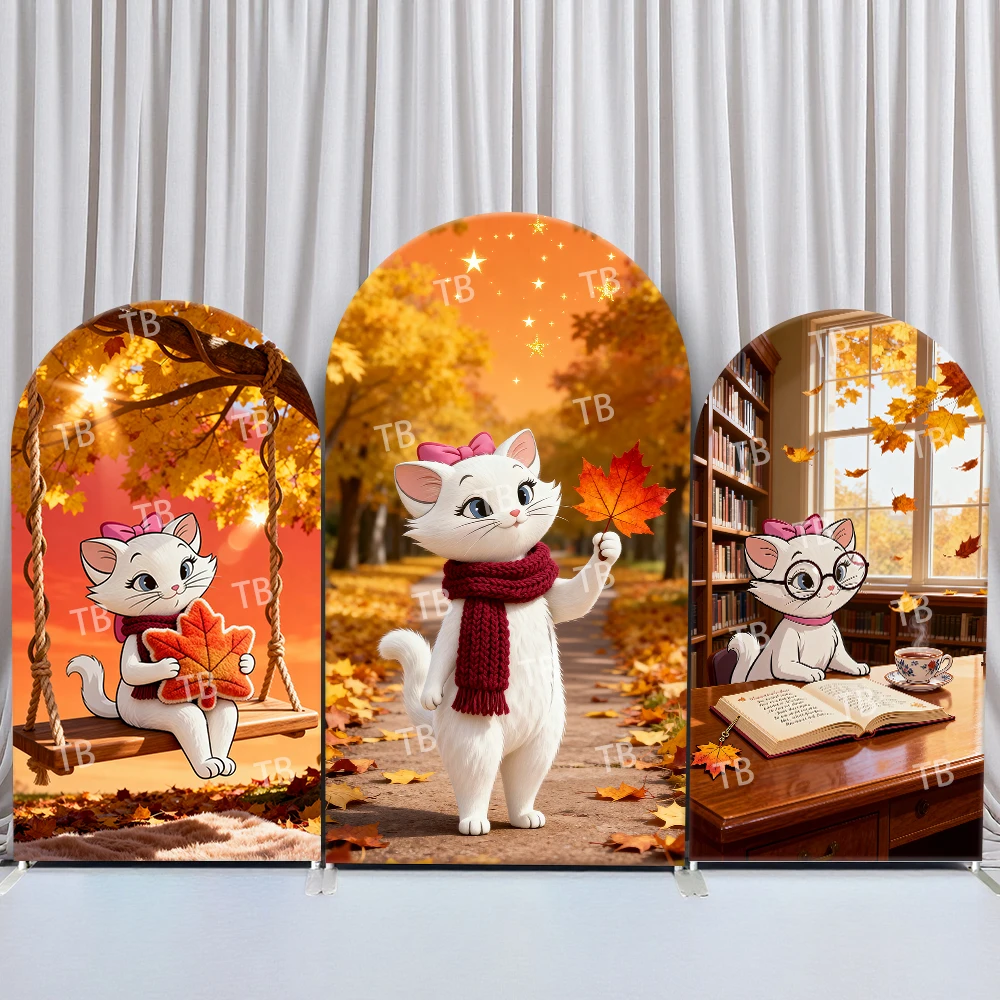

Mary Cat Arch Backdrop Cover Birthday and Baby Shower Autumn Maple Leaf Swing Library Theme for Kids Photo Booth Decor