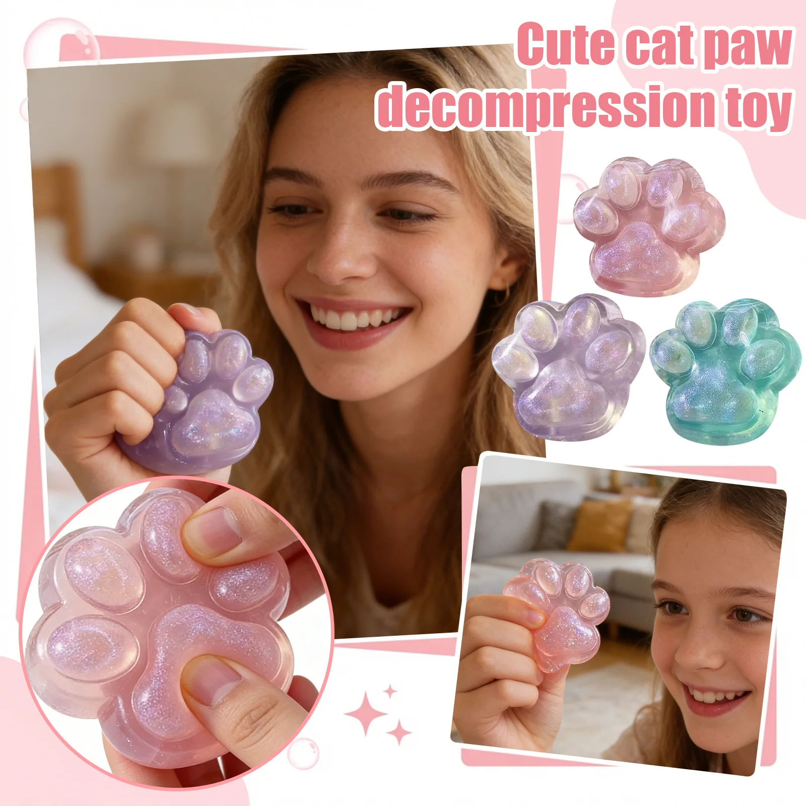 Crystal Clear Cat Paw Squishy Toy Mochi Slow Rising Fidget Toy Kawaii Stress Relief Venting Game Healing Toys