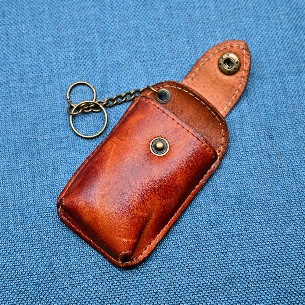 Leather Car Key Case Belt Wear Smart Belt Pouch Portable Key Case Retro Wrinkled Top Layer Cowhide Leather Key Fob Holder