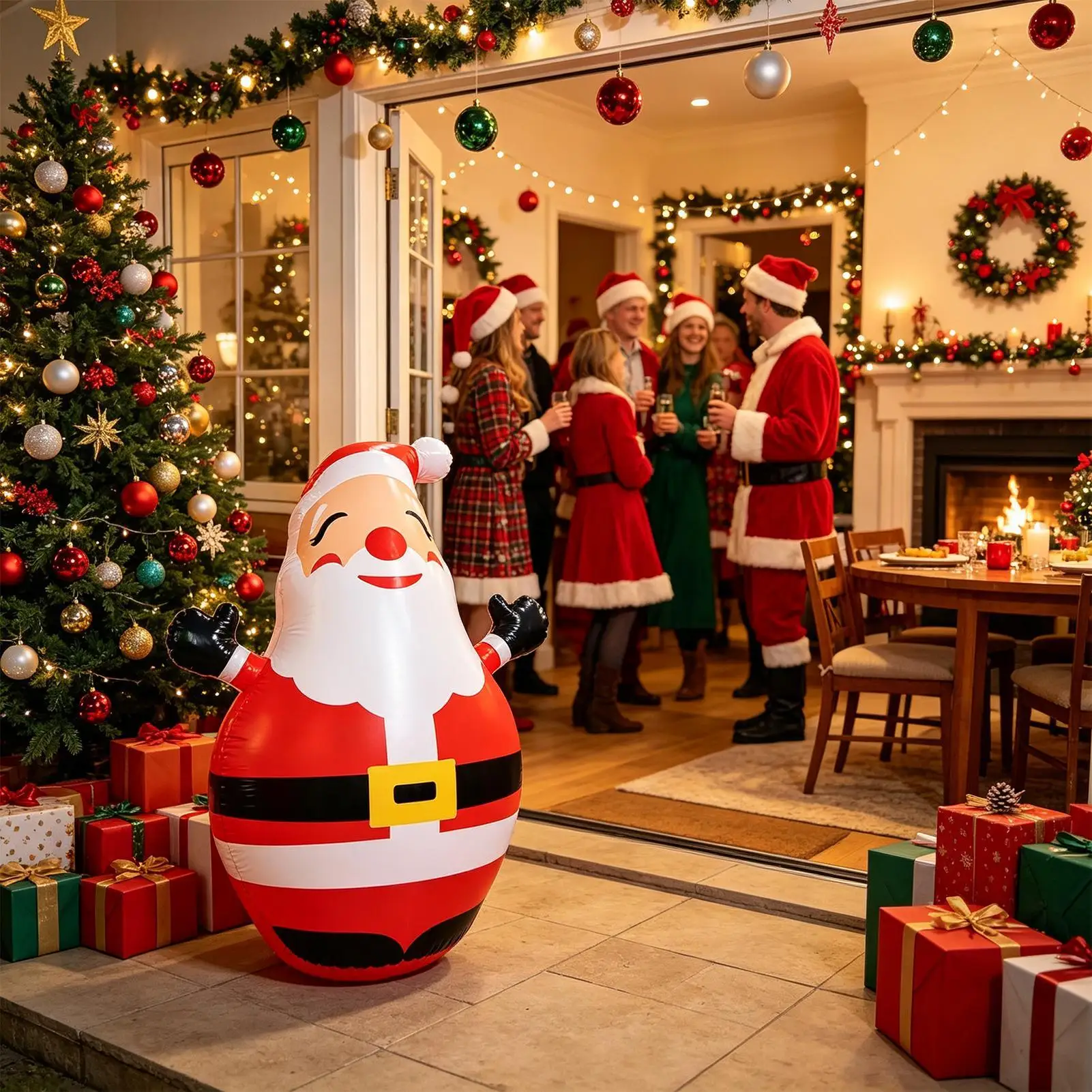 Inflatable Christmas Decorations 150cm Height Blow Up Statue With LED Light Christmas Inflatable Santa For Shop Front Door