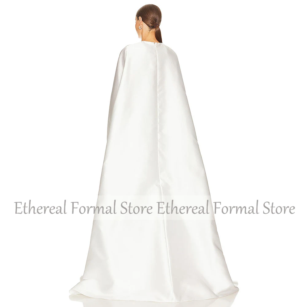 Modern Ivory Evening Gown For Wedding Sheath O Neck Formal Party Dress Ankel Length Prom Dress With Shawl Saudi Dress