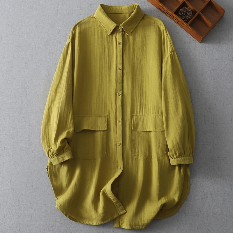 Allentato Casual Cotton irt Donna taglie forti Sottile Sle Vintage Loose Fit Artistico Sle Long Sve Mid-Length Casual irt