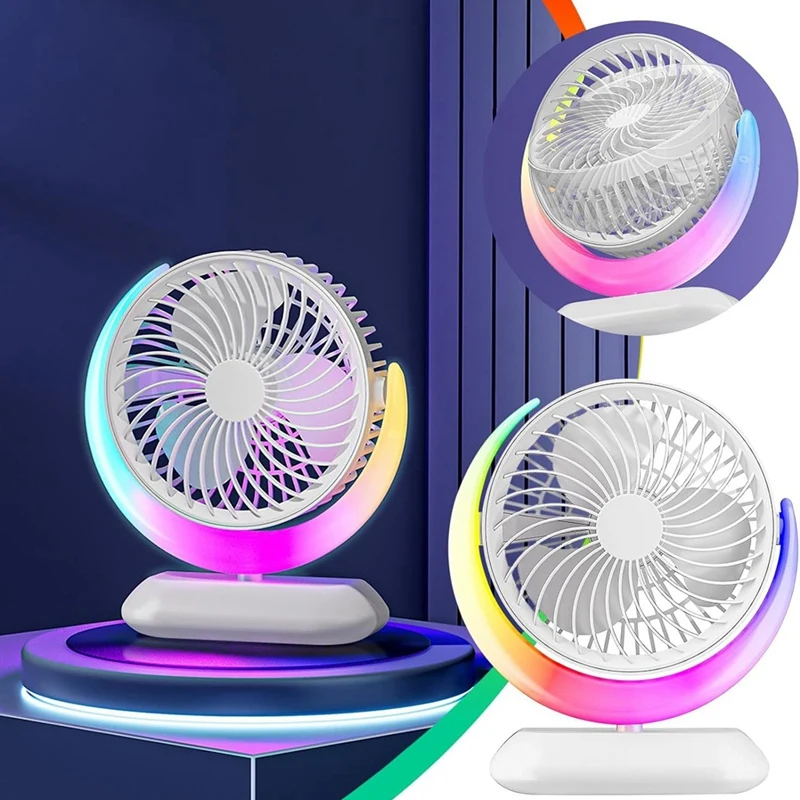 Desktop Rotatable USB Fan 3 Speeds Fan Night Light Mini Fan Personal Fan For Bedroom Home Office Desktop Travel