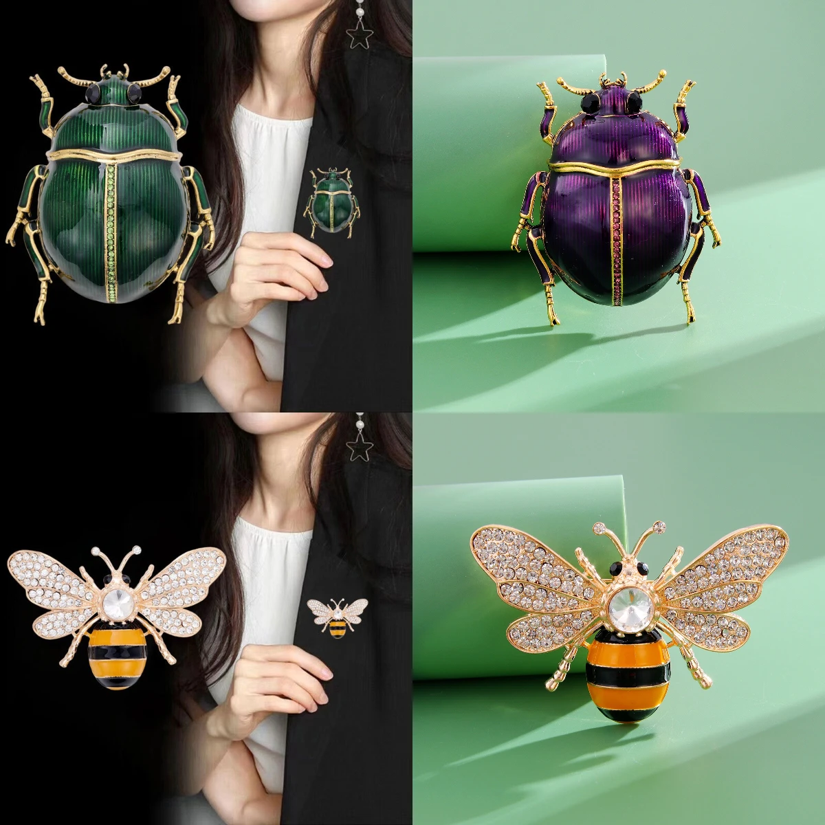 Cross border little bee brooch, alloy diamond inlaid enamel insect shaped chest flower simple temperament brooch accessory
