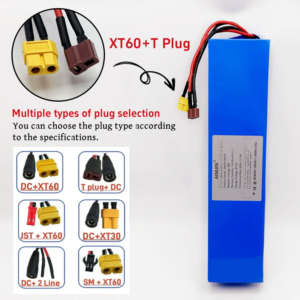 60V 10500mAh 18650 16S3P แบตเตอรี่ลิเธียมไอออนแบบชาร์จไฟได้พร้อม BMS 800-1200W มอเตอร์สําหรับ 67.2V ไฟฟ้าสกู๊ตเตอร์