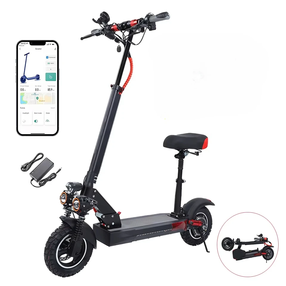 2024 New Anti-theft Alarm Remote Control Speaker 10inch off Road 48v 500W 800W 3 Headlights Adult Electric Scooters