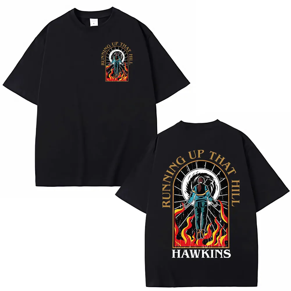 

Running Up That Hill Hawkins T Shirts American TV Series Eddie Munson Demogorgon Men Women Cotton Fashion Short Sleeve T-shirts