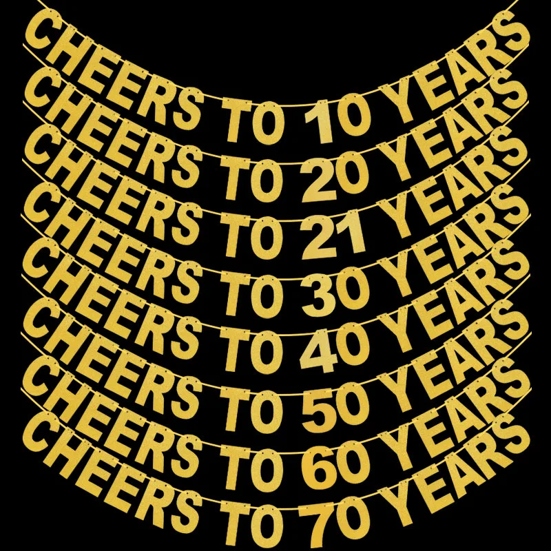 

Gold Cheers to 10/16/18/20/21 Years Birthday Banner Garlands Bunting 30/40/50/60/70th Adult Birthday Party Decoration Supplies