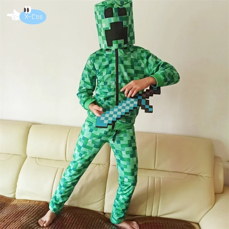 Nieuwe Sportkleding Kids Halloween Groen Cosplay Kostuum Grappige Kleding Verjaardagsfeestje Jongens M-Creeper Games Set Hoofddeksels