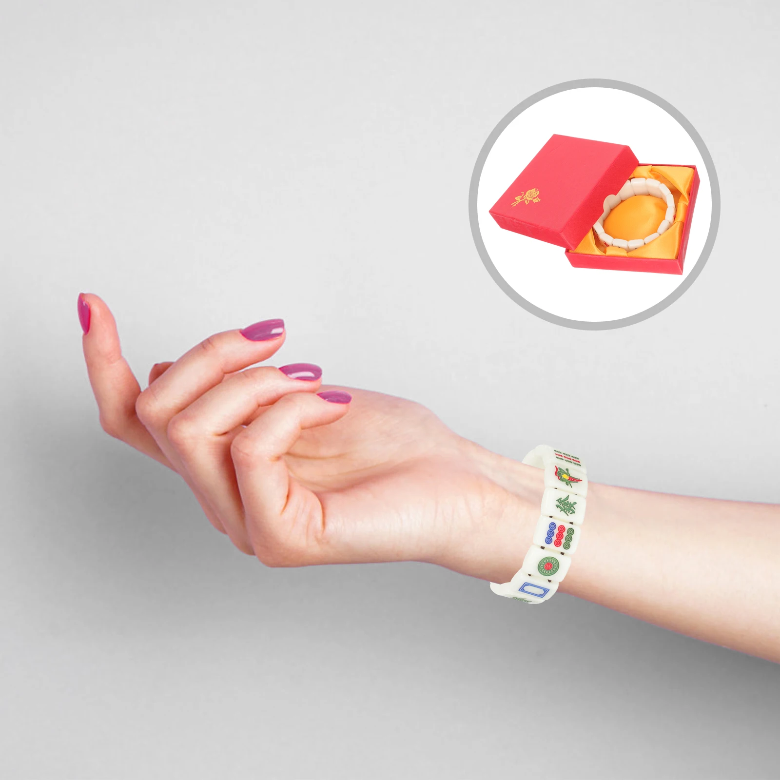 

Mahjong Elastic Bracelet Acrylic Material Couples Bracelet Creative Wrist Jewelry Gift for Anniversary Graduation Birthday