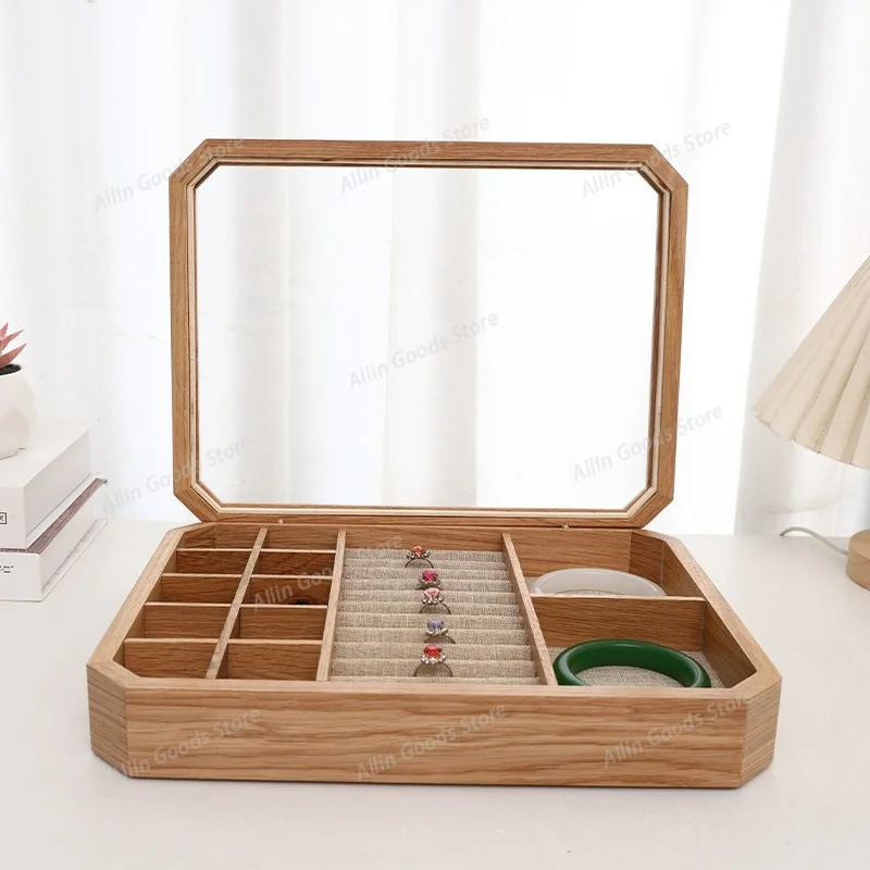 Solid Wood Retro Jewelry Casing Portable Cosmetic Accessory Organizer for Ladies’ Earrings, Bracelets & Rings Display
