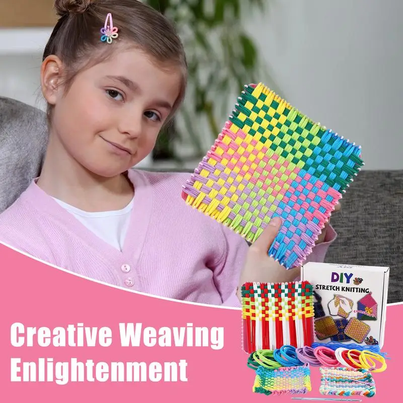 Zestaw do tkania pętli do łapaczy, interaktywne zabawki artystyczne, materiały do rękodzieła z 8 tęczowymi kolorami dla dzieci w wieku 3 lat, początkujących dziewcząt.