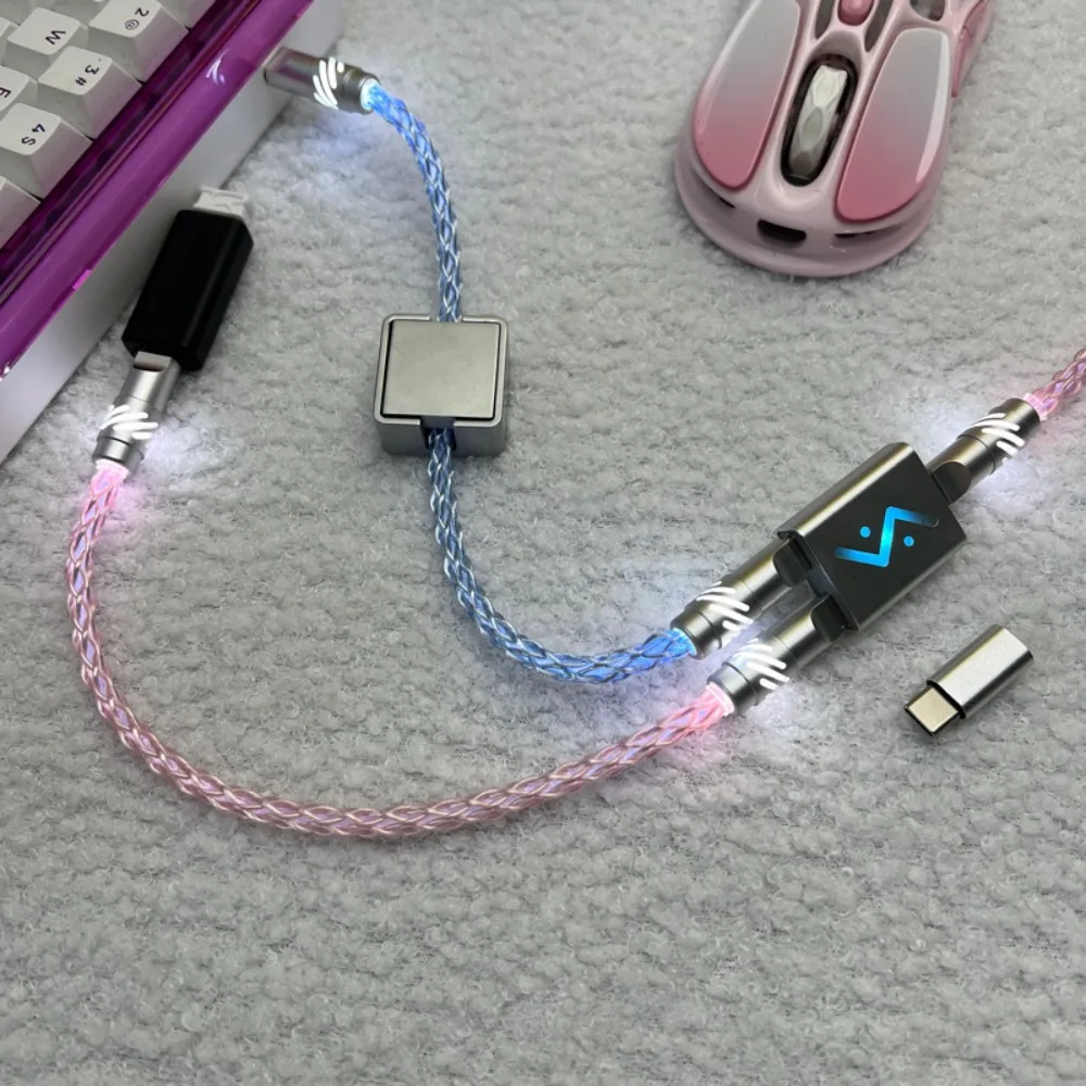 Customized Light-emitting Hollow Single Crystal Copper 1-to-2 Air Plug 8K Magnetic Axis Keyboard Cable with 2-in-1 HUB Adapter