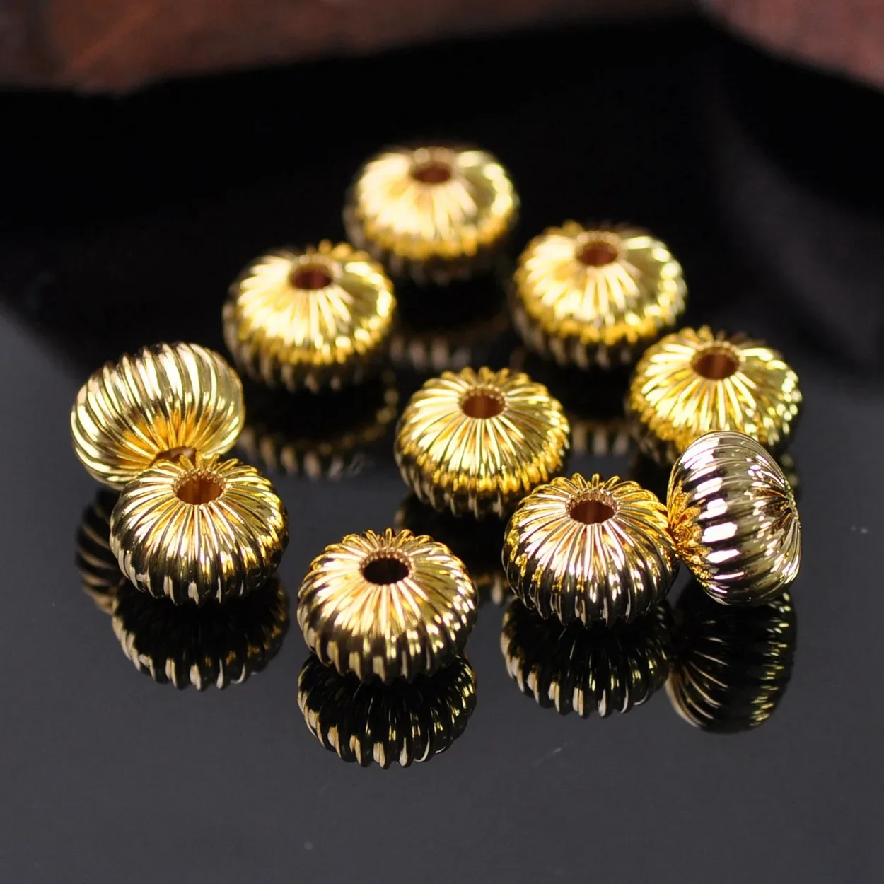 

Plated Gold Color Rondelle 8x6mm 10x6mm Hollow Plicated Metal Brass Loose Spacer Beads Lot for Jewelry Making DIY Crafts
