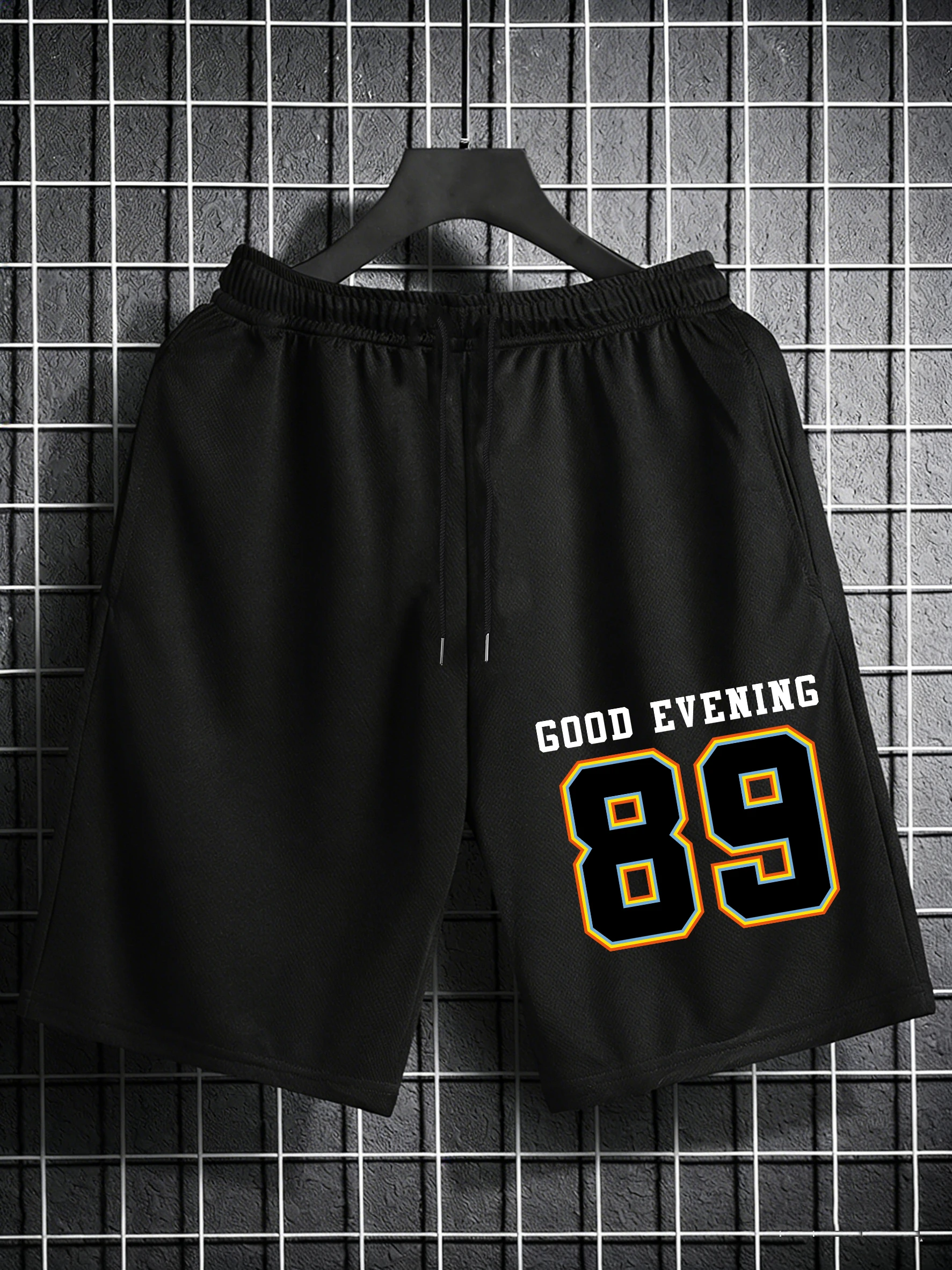 

Good Evening Number 89 Pattern Men'S Shorts Summer Drawstring Pants Loose Beach Gym Black Pant Pocket Breathable Clothing