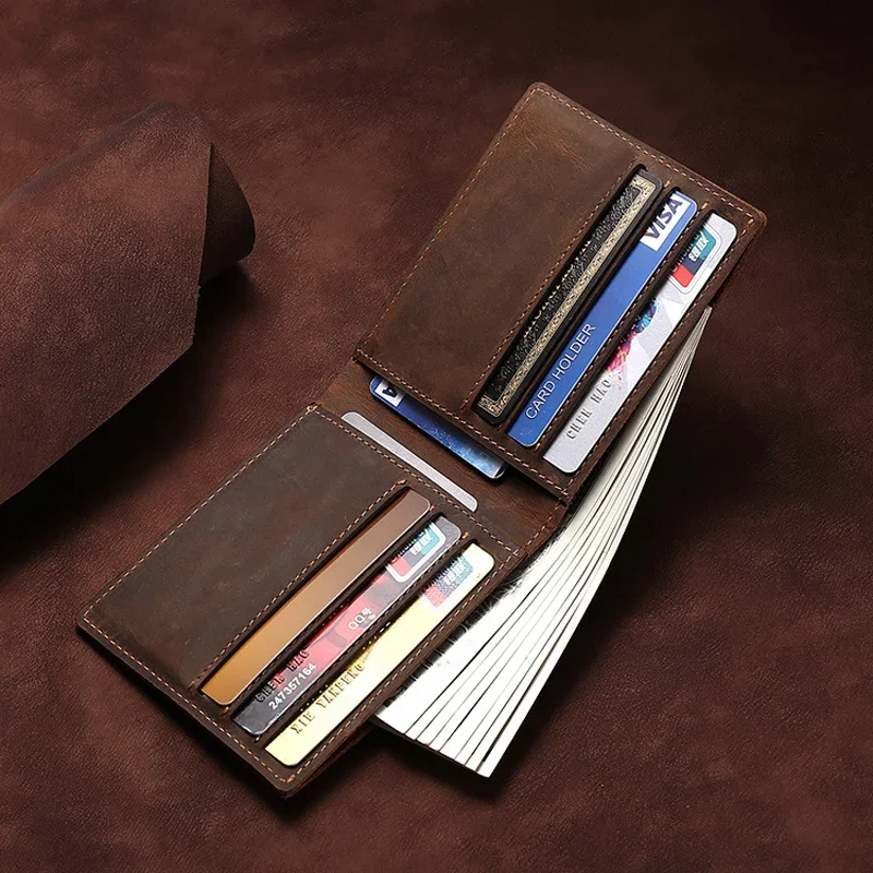 Vintage Slim Genuine Leather Men's Wallet Credit Card Holder Simple Purse For Male